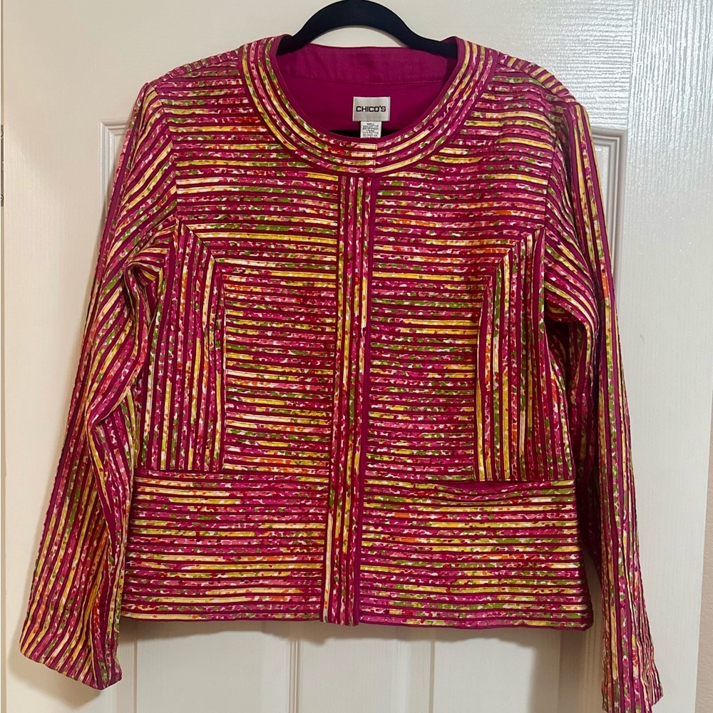 Women’s Chicos Jacket Fuchsia Textured Multi‎ Color Lined Jacket. Size M (8).